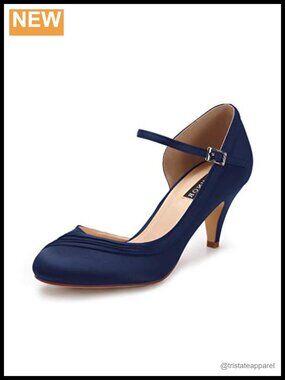 Kitten Heel Satin Evening Dress Pumps with Ankle Strap